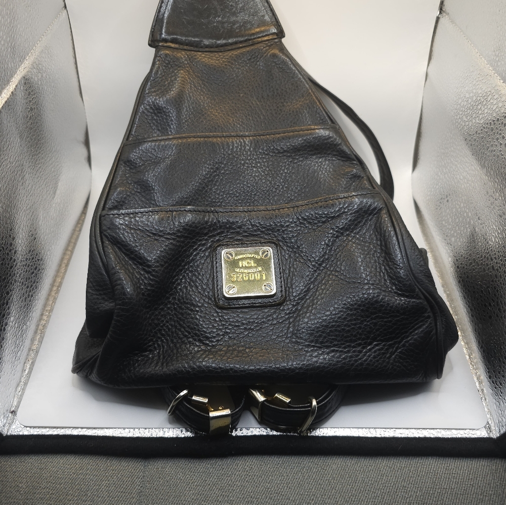 Vintage Rare HCL Germany Triangle Backpack Made In Italy Black Leather EUC! - Picture 4 of 6
